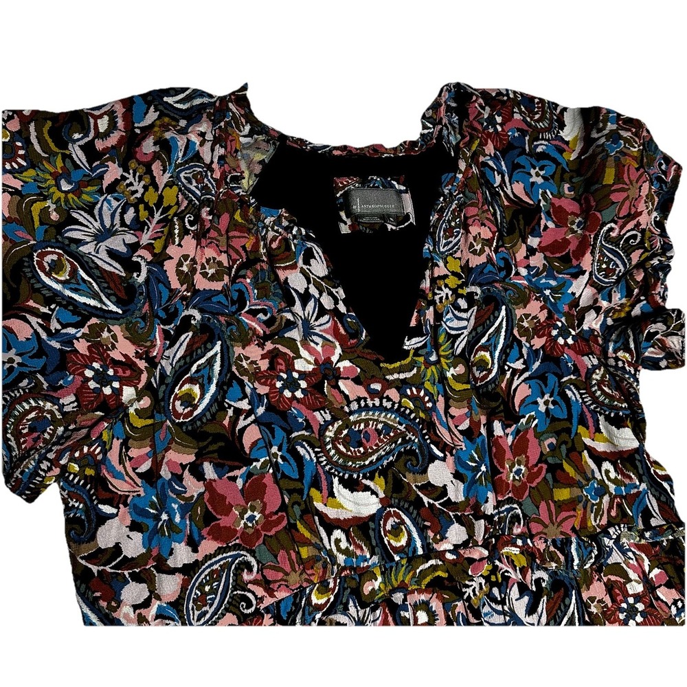 Anthropologie Floral Paisley Mini Dress in Black, Blue, Pink, Olive - Picture 2 of 11